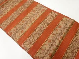 リサイクル　横段に草花模様織出し名古屋帯